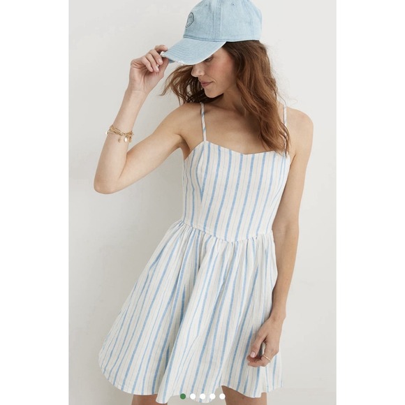 aerie Dresses & Skirts - AERIE Love Of Linen Mini Dress Women's Size S Blue White Stripes Beach Boho New